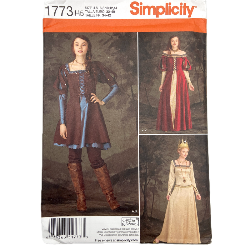 Simplicity 1773 | Adult Costume Medieval Dress | Size 6-14