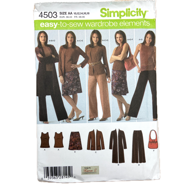 Simplicity 4503 | Adult Pants, Skirt, Bag, Knit Cardigan and Top | Size 10-18