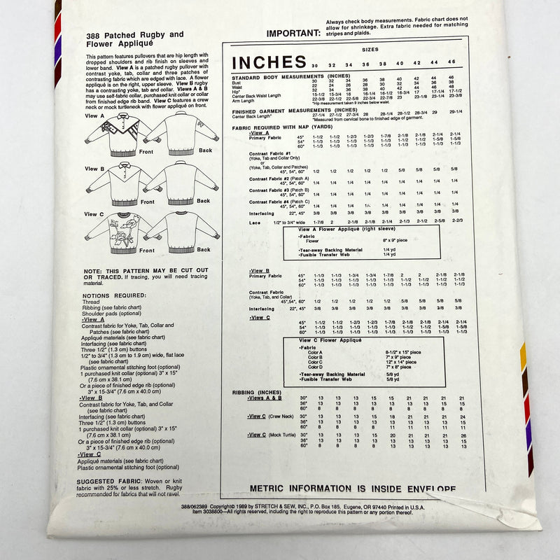 Stretch & Sew 388 | Patched Rugby and Flower Appliqué | Bust Sizes 30-46