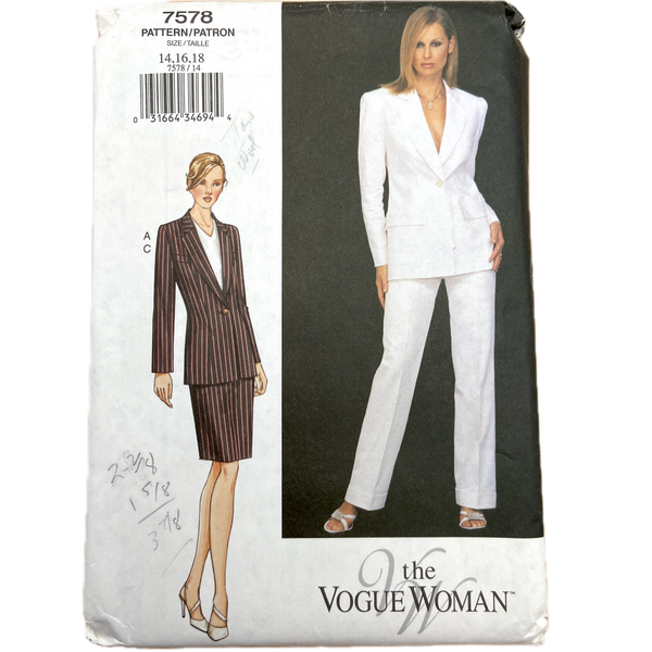 Vogue 7578 | Adult Jacket, Skirt and Pants | Size 14-18