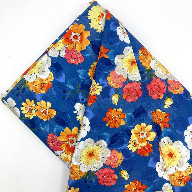 Watercolor Floral Dark Blue | Faith | Quilting Cotton