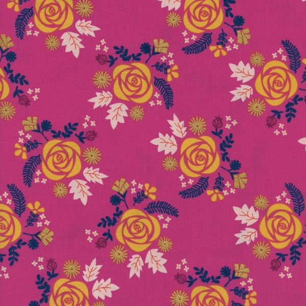 Wildflower, Fuchsia Metallic | Akoma | Quilting Cotton | RARE, OUT OF PRINT