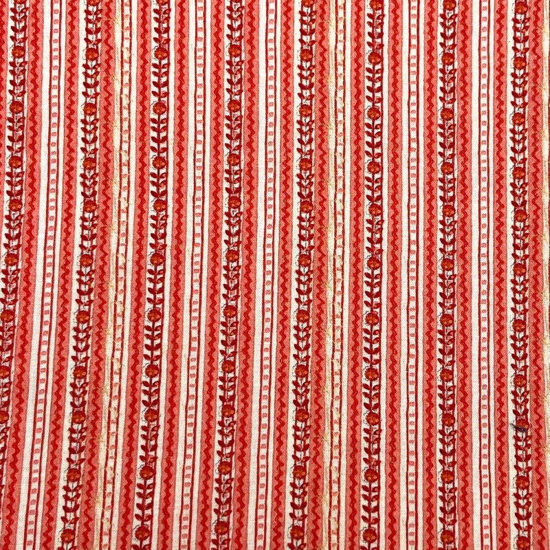 red and pink floral stripe quilting fabric