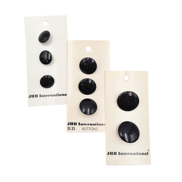 1/2", 5/8" or 7/8" Shiny Black | JHB International Plastic Buttons | Choose Your Size