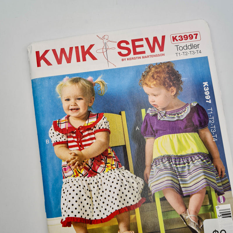 Kwik Sew K 3997 | Toddler's Dresses + Panties - Sizes T1-T4 | Uncut, Unused, Factory Folded Sewing Pattern