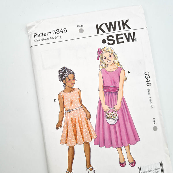 Kwik Sew 3348 | Kids' Dresses - Sizes 4-8 | Uncut, Unused, Factory Folded Sewing Pattern