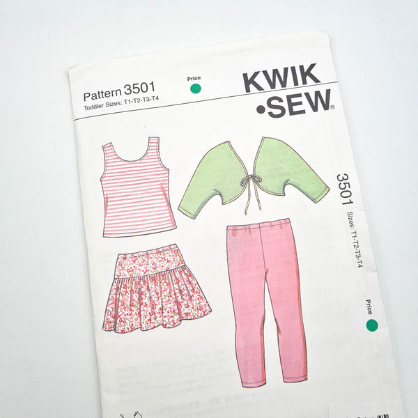 Kwik Sew 3501 | Toddlers' Top, Bolero, Skirt, and Leggings - Sizes T1-T4 | Uncut, Unused, Factory Folded Sewing Pattern