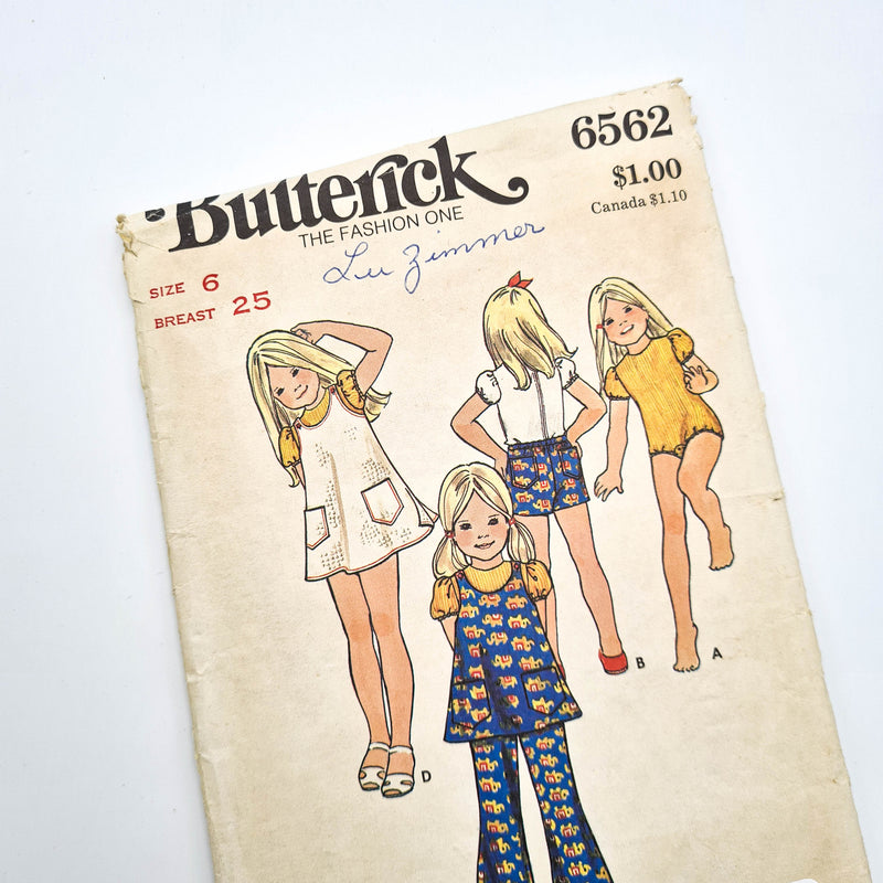 Butterick 6562 | Children's Bodysuit, Tunic, Jumper, Pants, + Shorts | Size 6