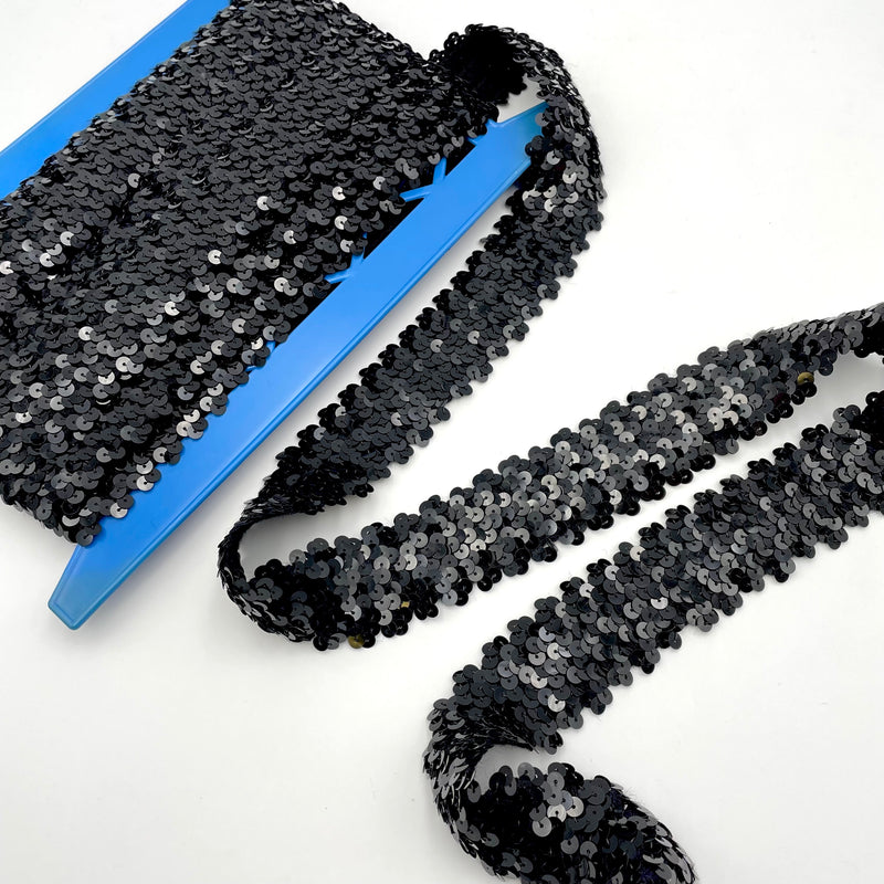 Black | Stretch Sequin Trim 1 1/2"