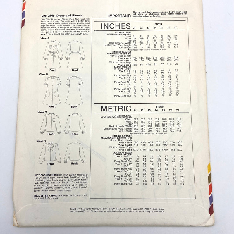 Stretch & Sew 906 | Kids' Dress and Blouse | Chest Size 21-27