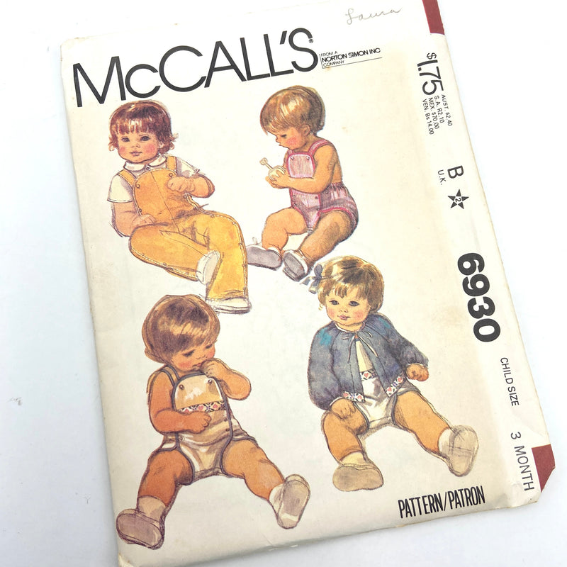 McCall's 6930 | Infants' Jacket, Rompers and Shirt | Size 3 mos